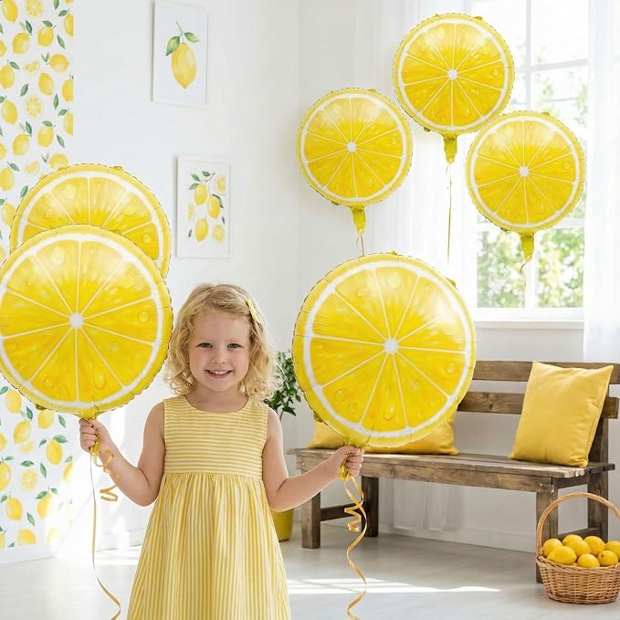 6 Pcs 18" Lemon Foil Balloons, Sliced Lemonade Supplies, Main Squeeze Bridal - Image 2