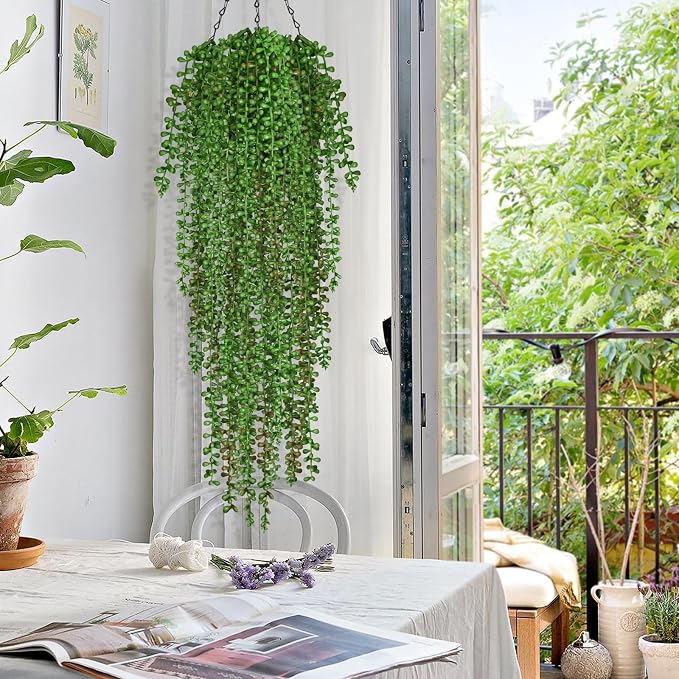 4Pcs Artificial Hanging Plants for Outdoors, Fake Vines Greenery | UV Resistant - Image 6