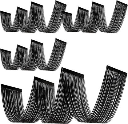 4 Pcs 15ft Black Metallic Foil Ceiling Fringe Curtains, Party Decor Fringe by Breling