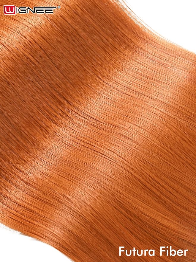 WIGNEE 13x6 Synthetic Lace Front Wig Pre-Plucked Synthetic Glueless Straight Wig 28" Voluminous Ginger Lace Front Wigs with Kanekalon Futura Hair