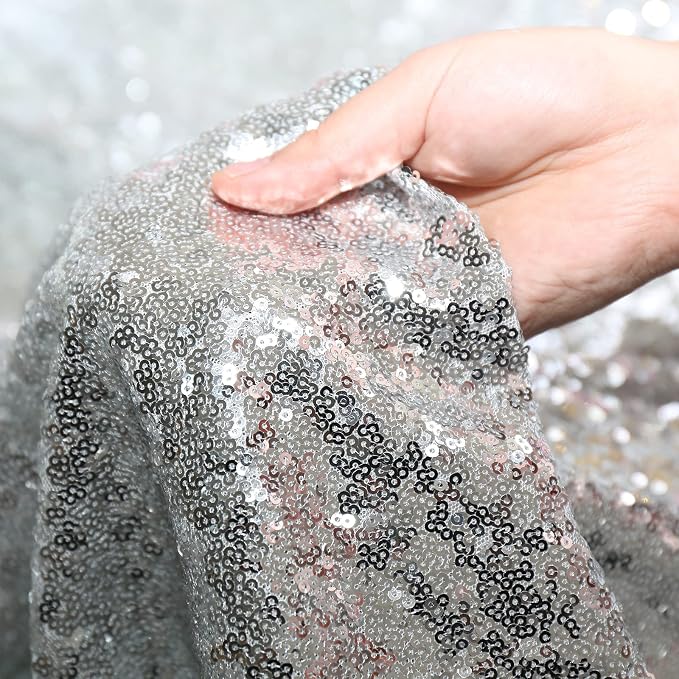 Eternal Beauty Silver Sequin Backdrop Curtains, 2 Panels 2x8FT | 3mm Sparkle - Image 7