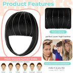 Clip in Bangs, Synthetic French Bangs Hair Clip, Fake Bangs Fringe with Temples Hairpieces for Women Natural Curved Hair Extensions for Daily Wear Dark Black
