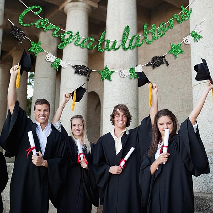 Congratulations Banner Green Graduation Decorations Class of 2026 Prestrung - Image 3