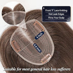 starluck Human Hair Toppers for Women with Thinning Hair, 14 Inch Real Hair Topper, 4.6x4 Inch SilkHug Swiss Lace Base Hairpiece, With Bangs (Brown)