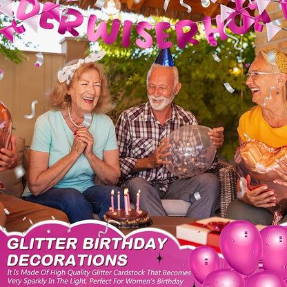 Fulmoon Set of 3 Pre Strung Older Wiser Hotter Glitter Banner Funny Birthday - Image 6
