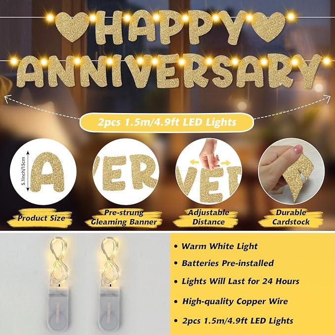 Wedding Anniversary Party Decorations, Lighted Anniversary Banner | Pre-strung - Image 5