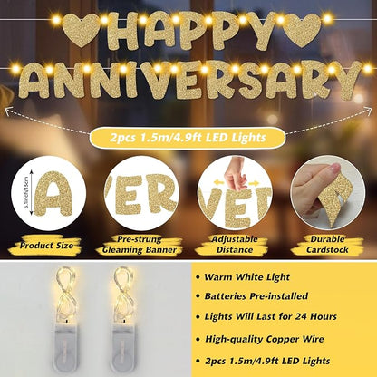 Wedding Anniversary Party Decorations, Lighted Anniversary Banner | Pre-strung - Image 5