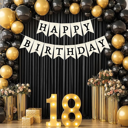 Black Happy Birthday Banner Pre-strung Burlap Bunting Party Backdrop Sign - Image 3