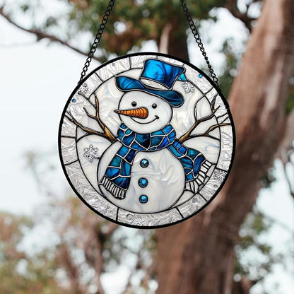 DASTOLL Stained Glass Window Hanging 4 Pcs Set White Winter Christmas Snow - Image 3