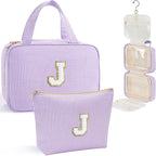 YOOLIFE Travel Toiletry Bag Makeup Bag - Hanging Toiletry Bag for Women, Portable Toiletries Travel Bag and Cosmetic Bag, Airplane Travel Essentials Travel Toiletry Bag - Letter J, Purple