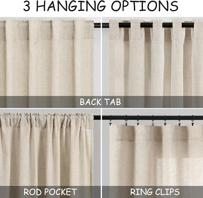 Beige Semi Sheer Linen Curtains 72 inch Length - Image 3