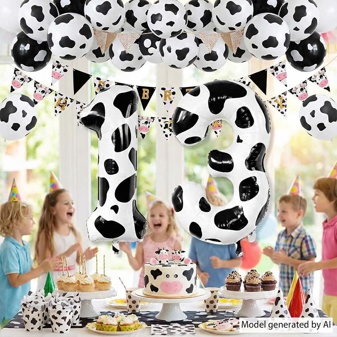 40 Inch Cow Print Number 13 Balloon Set, Giant Black and White Foil Number - Image 7