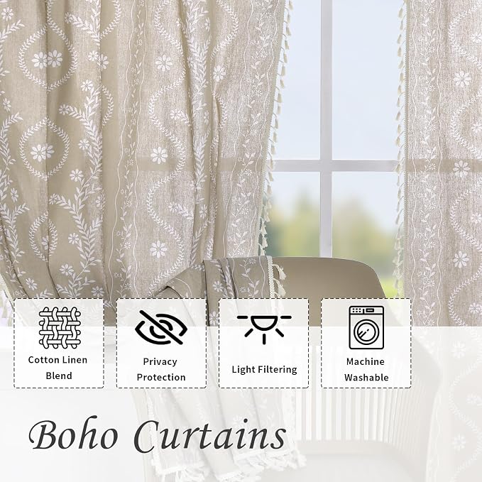 Schweek Tan Semi Sheer Curtains 84 Inches Long 2 Panels - Image 4