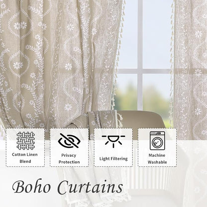 Schweek Boho Floral Curtains 96 Inches Length 2 Panels - Image 4