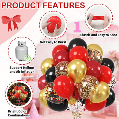 Red Black Gold Balloons, 12 Inch Metallic Gold Confetti Latex Balloon Helium - Image 3