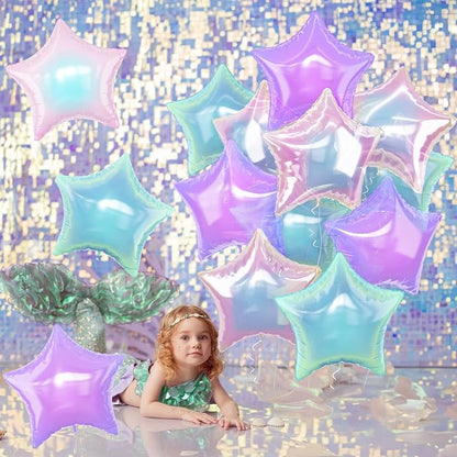 Iridescent Star Balloons, Gradient Iridescent Pink Purple Green Pentagram - Image 5