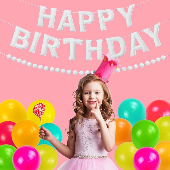 Pre-Strung 3D Felt Happy Birthday Banner, Max span 10ft, NO DIY, Includes Pom - Image 5