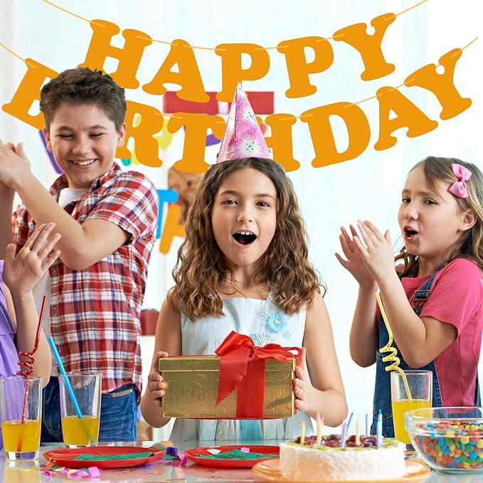 Orange Happy Birthday Banner Birthday Party Decorations Sign Birthday Backdrop - Image 4