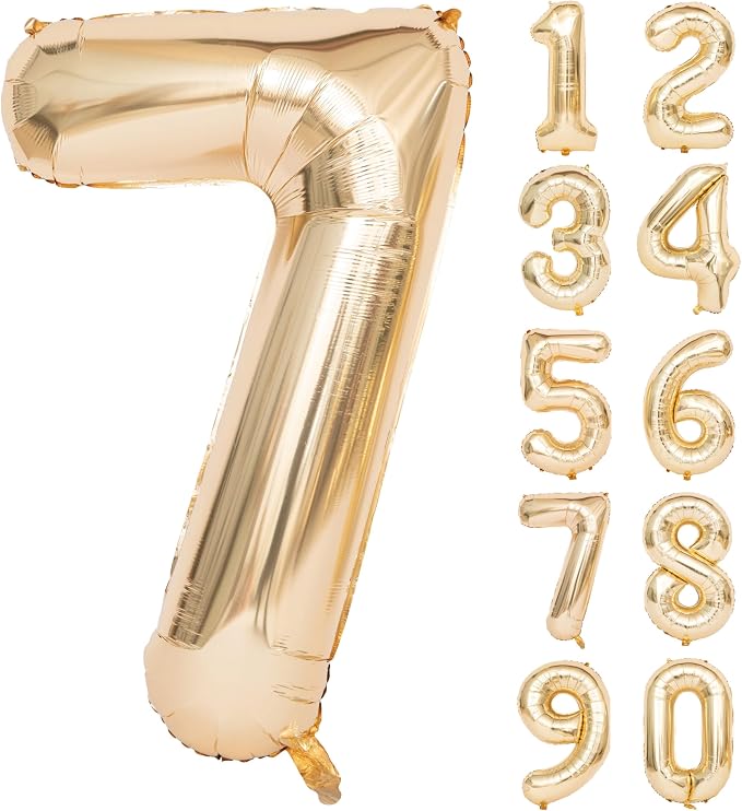 40 Inch Light Gold 7 Number Balloons Large Champagne Gold Number | White Gold by Exquisitehighqualitypartydecorationstomeetyoureveryneed%EF%BC%81