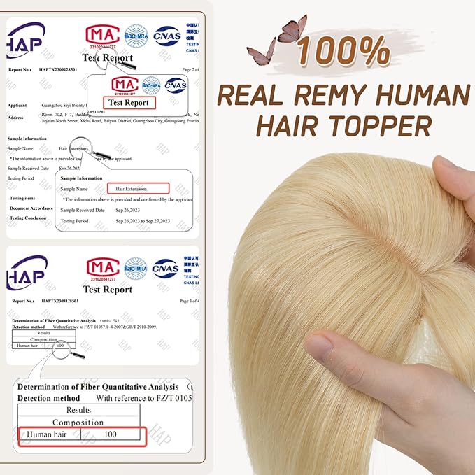 Rich Choices Real Human Hair Topper With Bang for Women - 100% Remy Hair for Thinning Hair, Clip in Silk Base, 12 Inch #613 Bleach Blonde