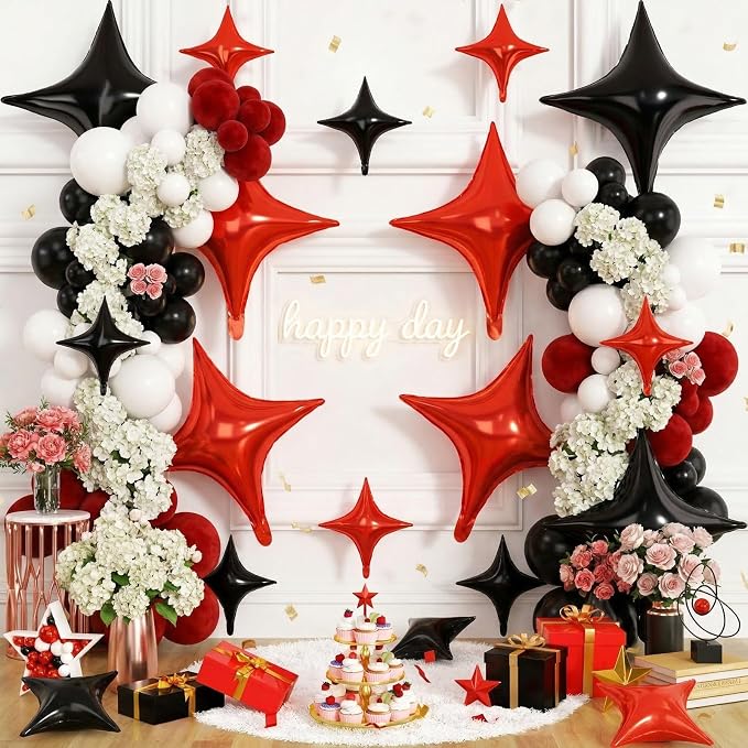 Black Red Star Balloons, 26 Inch and 10 Inch Red Stars Shaped Balloon - Image 4