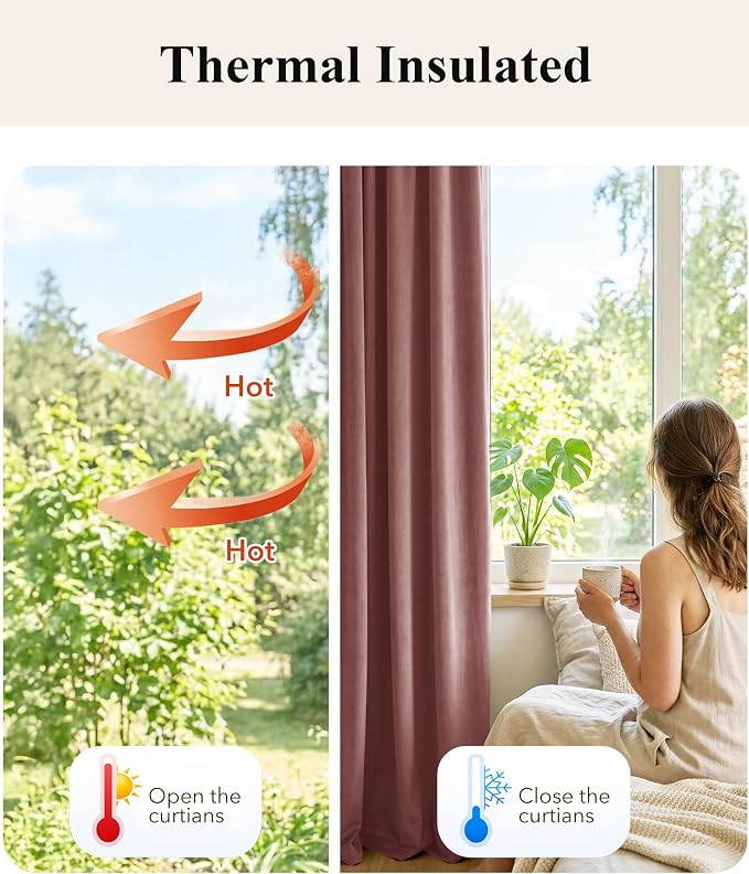 Mauve Velvet Curtains for Home Theater Room Nursery, Back Tab Pinch Pleat - Image 6