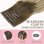 GOO GOO Clip in Hair Extensions Real Human Hair, Remy Human Hair Extensions Clip ins for Women, Natural Human Hair, 22 Inch 140g 7Pcs, 3/8/613 Balayage Walnut Brown to Ash Brown and Bleach Blonde