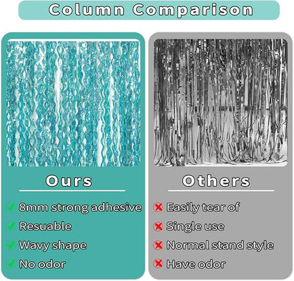 4 Pack 3.3 ft x 6.6 ft Wavy Sparkle Aqua Teal Blue Foil Curtain - Image 9
