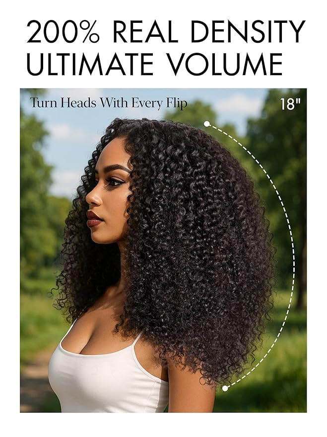LUVME HAIR 5X5 Kinky Curly 200% Human Hair Wigs Glueless Lace Front 20 Inches Pre Cut Plucked Hd Lace Wig Ready To Go Natural Color Flexi-Fit Drawstring Cap Bleached Knots Black Wigs