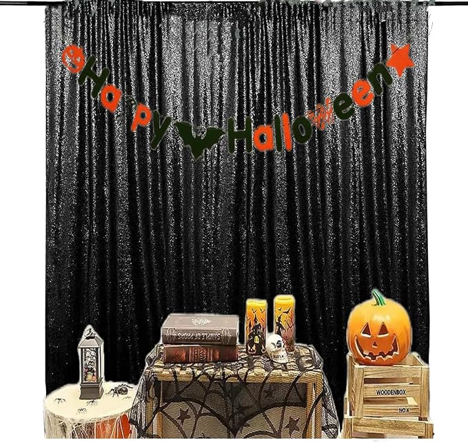 JYFLZQ Black Sequin Backdrop Curtains 7ft x 7ft 1 Panel Halloween Backdrop - Image 2
