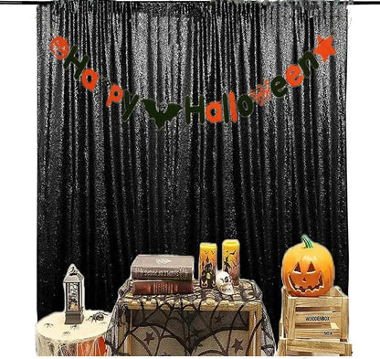 JYFLZQ Black Sequin Backdrop Curtains 8ft x 8ft 1 Panel Halloween Backdrop - Image 2