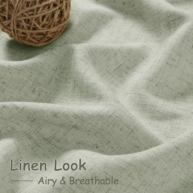 Sage Green Linen Blend Light Filtering Curtains 86 Inches Long 2 Panel Set - Image 5