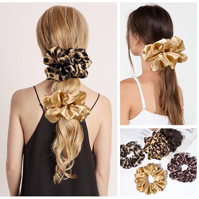 XL Big Silk Scrunchies for Women CEELGON Extra Large Scrunchie Satin Oversized Silk Thick Elastic Fluffy Hair Ties Jumbo Gigantic Soft Chiffon Cute Scrunchy Hair Scrunchies 6 Pack