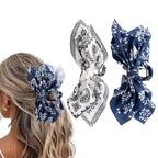 Bow Claw Clips Bow Hair Clips Blue White 2PCS Big Hair Bows for Women Butterfly Styling Large Hair Clips for Thick Hair for Girls Hair Accessories for Teen