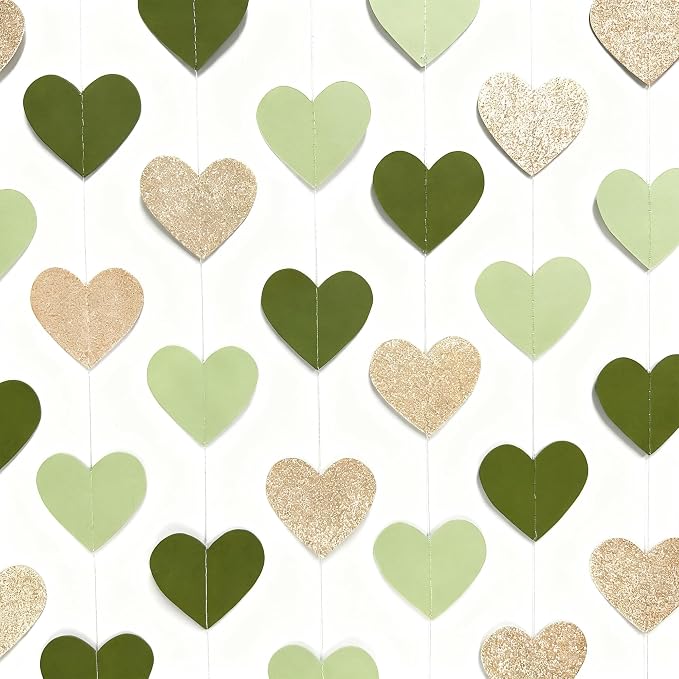 Sage Green Champagne Gold Heart Party Decorations Glitter Champagne Gold Paper - Image 4