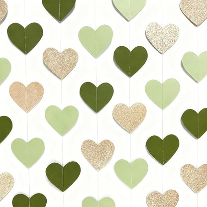 Sage Green Champagne Gold Heart Party Decorations Glitter Champagne Gold Paper - Image 4