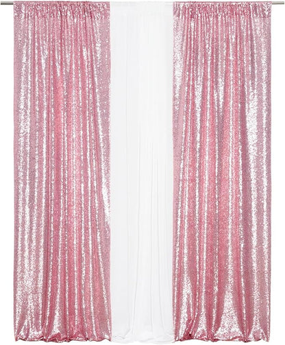 Eternal Beauty Fuchsia Pink Sequin Backdrop Curtains, 2 Panels 2x8FT | 3mm - Image 2