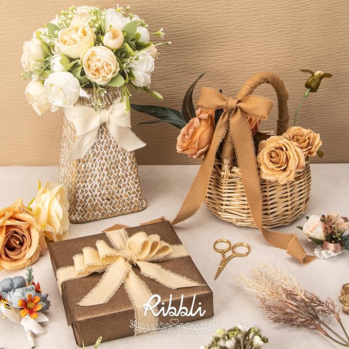 Ribbli 3 Rolls Beige Ribbon 1 Inch x 18 Yards Ivory Nude Khaki Handmade Cotton - Image 5
