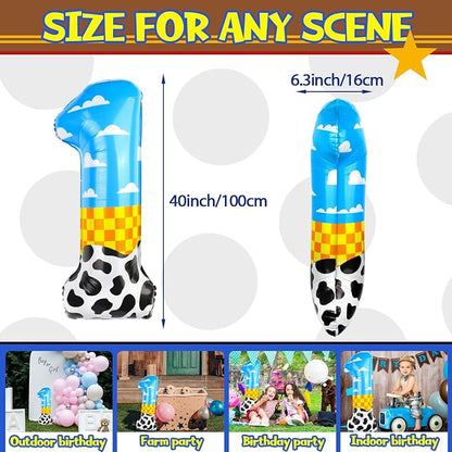 40 Inch Number 1 Balloon Blue Clouds Cartoon Story Balloons Toy Inspired Story - Image 2