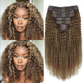Kinky Curly Clip in Hair Extensions Real Human Hair 4/27/4 Omber Kinky Curly Clip ins For Women 3c 4a Brazilian Virgin Clip on Hair (16inch,#4/27/4)