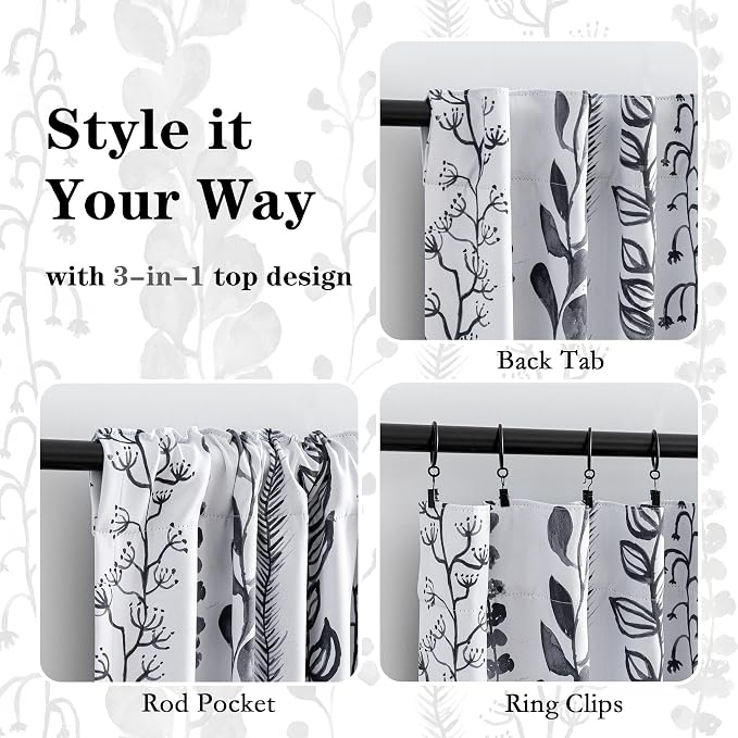 Boho Blackout Leaves Patterned Curtains 95 Inch Long 2 Panels Set - Image 3
