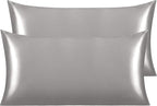 NTBAY 2 Pack Satin King Pillowcases for Hair and Skin, Luxurious and Silky Pillow Cases with Envelope Closure, 20x36 Inches, Grey