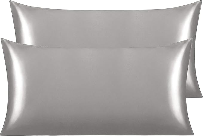 NTBAY 2 Pack Satin King Pillowcases for Hair and Skin, Luxurious and Silky Pillow Cases with Envelope Closure, 20x36 Inches, Grey