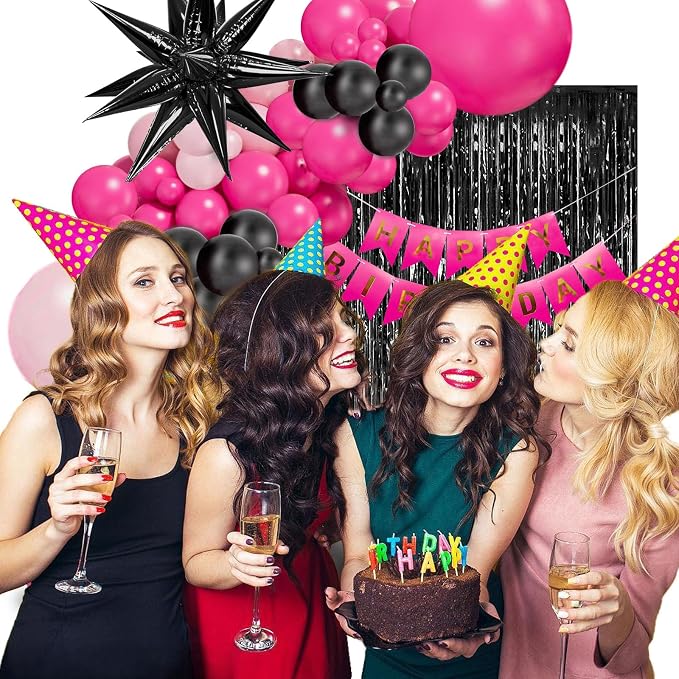 Pink Balloon Garland Arch Kit | Hot Pink Black Rose Red Balloon Garland - Image 4