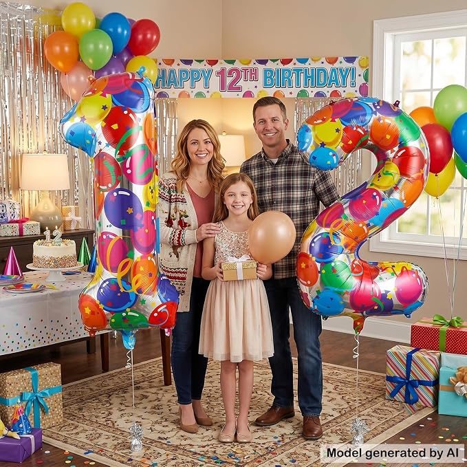 40 Inch Number 12 Balloon Set Large Foil Balloons - Image 3