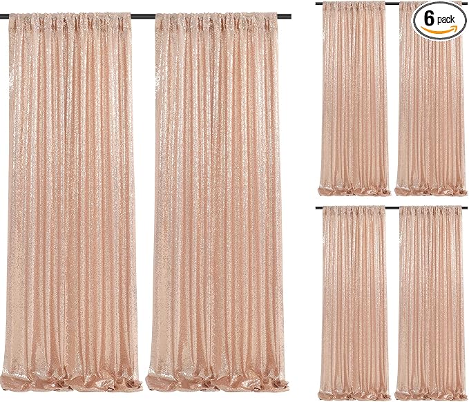 Rose Gold Sequin Backdrop Curtain 6 Pcs 2ftx8ft Wedding Party Backdrop Silver by SoarDream