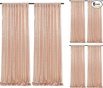 Rose Gold Sequin Backdrop Curtain 6 Pcs 2ftx8ft Wedding Party Backdrop Silver by SoarDream