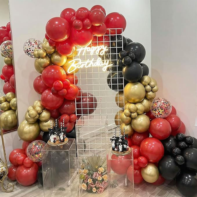 Red Black Gold Balloons, 12 Inch Metallic Gold Confetti Latex Balloon Helium - Image 5