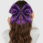 Large Big 7 Inch Glitter Bow Clip Sequin Bling Party Hair Accessories for Women Teens Girls Kids 2 Pcs (DarkPurple, Black)