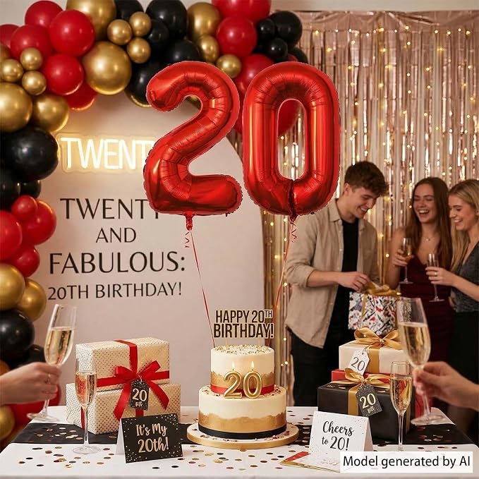 Red Number 20 Balloon 40 Inch, Foil Numeral - Image 7